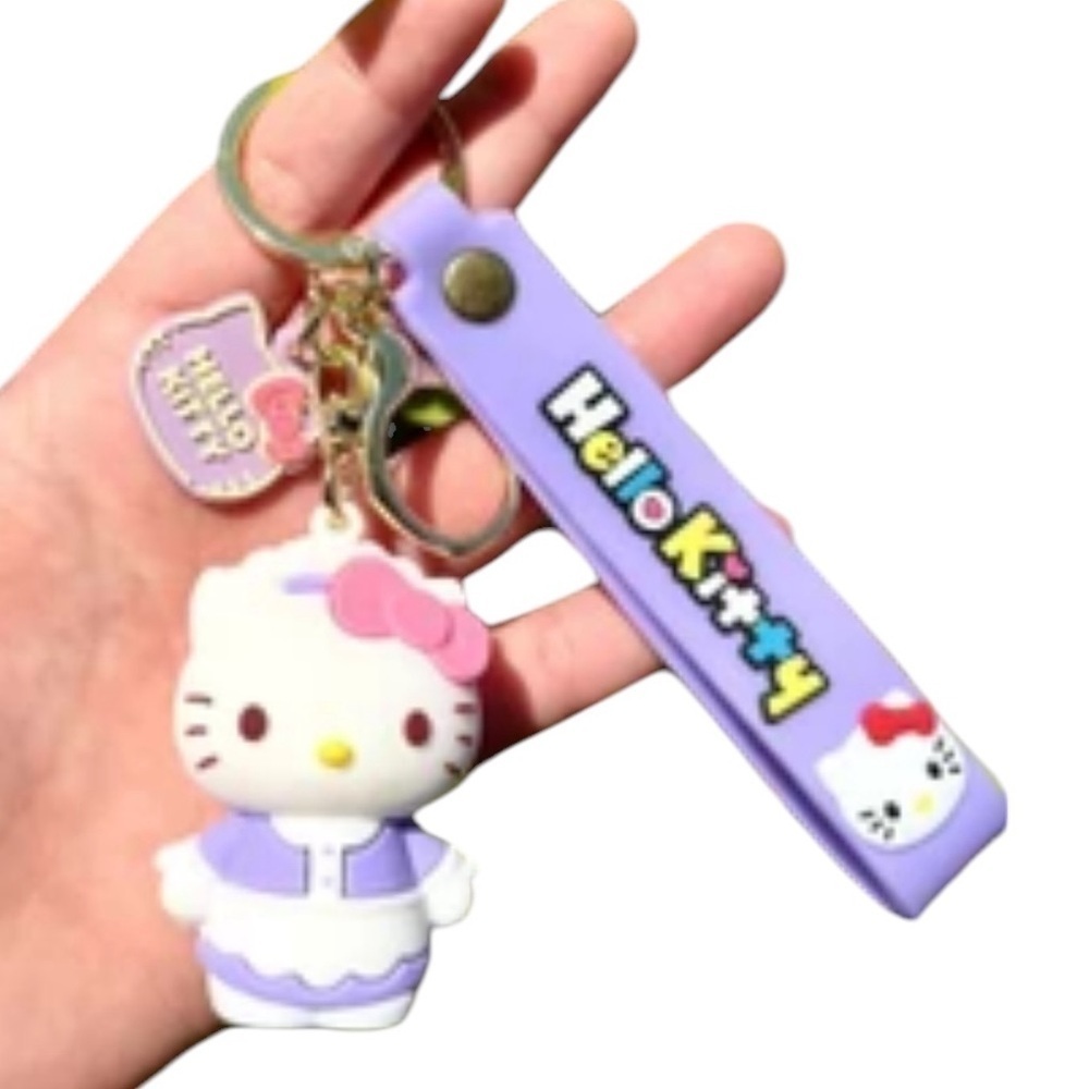 Hello Kitty Sanrio Purple Dress 3D Keychain Bag Charm Accessory Wristlet
